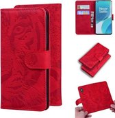 Voor OnePlus 9 Pro Tiger Embossing Pattern Horizontale Flip lederen hoes met houder & kaartsleuven & portemonnee (rood)