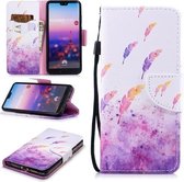 Voor Huawei P20 Gekleurd Tekening Patroon Horizontaal Flip TPU + PU Lederen Hoesje met Houder & Kaartsleuven & Portemonnee & Lanyard (Aquarel Veren)