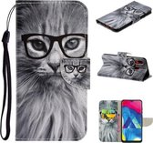 Voor Samsung Galaxy A20 / A30 Gekleurd tekeningpatroon Horizontaal Flip TPU + PU lederen tas met houder & kaartsleuven & portemonnee & lanyard (Fashion Cat)