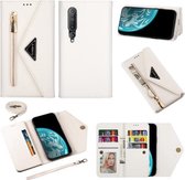Voor Xiaomi Mi 10 Skin Feel Rits Horizontale Flip Leren Case met Houder & Kaartsleuven & Fotolijst & Lanyard & Lang Touw (Wit)