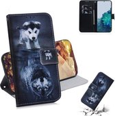 Voor Samsung Galaxy S21 5G Gekleurde Tekening Horizontale Flip Leren Case, met Houder & Kaartsleuven & Portemonnee (Wolf en Hond)