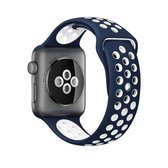 Voor Apple Watch Series 6 & SE & 5 & 4 44mm / 3 & 2 & 1 42mm Modieuze Klassieke Siliconen Sport Horlogeband (Donkerblauw Wit)