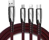 KO51 1,2 m 3-in-1 USB naar 8-pins + USB-C / Type-C + micro-USB Shark Fabric-datakabel (zwart)
