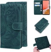 Voor Samsung Galaxy A72 5G Tiger Embossing Pattern Horizontale Flip lederen tas met houder & kaartsleuven & portemonnee (groen)