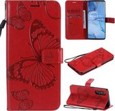 Voor OPPO Reno 3 Pro 5G / Find X2 Neo 3D vlinders reliëfpatroon horizontale flip lederen tas met houder & kaartsleuf & portemonnee & lanyard (rood)