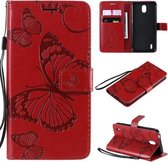 Voor Nokia 1.3 3D vlinders reliëfpatroon horizontaal flip lederen tas met houder & kaartsleuf & portemonnee (rood)