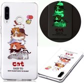 Voor Huawei P30 Lite Lichtgevende TPU zachte beschermhoes (katten)