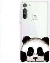 Voor Motorola G8 Gekleurd tekenpatroon Zeer transparant TPU beschermhoes (Panda)