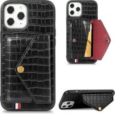 Voor iPhone 12/12 Pro Krokodilpatroon PU + TPU + PVC Breukvast gsm-hoesje met magnetische onzichtbare houder & houder & kaartsleuven (zwart)