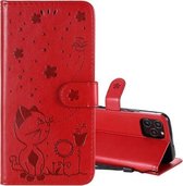 Voor iPhone 12/12 Pro Cat Bee Embossing Pattern Schokbestendige horizontale flip lederen tas met houder & kaartsleuven & portemonnee (rood)