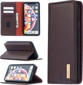 Voor iPhone XR 2 in 1 afneembare magnetische horizontale flip lederen hoes met houder & kaartsleuven en portemonnee (donkerbruin)