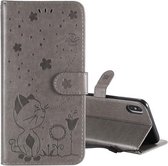 Voor iPhone XS Max Cat Bee Embossing Pattern Schokbestendige horizontale flip lederen tas met houder & kaartsleuven & portemonnee (grijs)