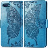 Voor OPPO K1 Butterfly Love Flower reliëf horizontale flip lederen tas met beugel / kaartsleuf / portemonnee / lanyard (blauw)