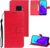 Voor Huawei P30 Lite Chai Hondenpatroon Horizontale flip lederen hoes met beugel & kaartsleuf & portemonnee & lanyard (rose rood)