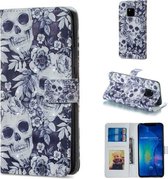 Horizontale lederen flip-hoes met doodskop en bloemenpatroon voor Huawei Mate 20 Pro, met houder en kaartsleuven en fotolijst en portemonnee
