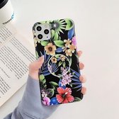 Bloem- en bladpatroon schokbestendige TPU-beschermhoes met houder voor iPhone 11 Pro (6)