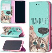Gekleurde tekening patroon onzichtbare magnetische horizontale flip PU lederen tas met houder & kaartsleuven & portemonnee voor iPhone 12 mini (kat)