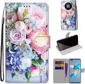 Voor Huawei Mate 40 Pro Gekleurde Tekening Cross Textuur Horizontale Flip PU Lederen Case met Houder & Kaartsleuven & Portemonnee & Lanyard (Lichtroze Boeket)