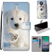 Voor Nokia 3.4 Gekleurde Tekening Cross Textuur Horizontale Flip PU Lederen Case met Houder & Kaartsleuven & Portemonnee & Lanyard (Sneeuw Puppy)