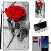 Voor Huawei P40 Lite E / Y7p Gekleurde Tekening Cross Textuur Horizontale Flip PU Lederen Case met Houder & Kaartsleuven & Portemonnee & Lanyard (B10 Hout Rode Roos)