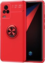 Voor vivo IQOO7 metalen ringhouder 360 graden roterende TPU-hoes (rood + rood)