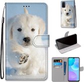 Voor Huawei Honor 30 Lite Gekleurde Tekening Cross Textuur Horizontale Flip PU Lederen Case met Houder & Kaartsleuven & Portemonnee & Lanyard (Sneeuw Puppy)