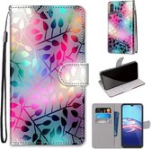 Voor Motorola Moto E (2020) Gekleurde tekening Cross Texture Horizontale Flip PU lederen tas met houder & kaartsleuven & portemonnee & lanyard (doorschijnend glas)