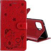 Voor OPPO F17 Pro / Reno4 Lite Cat Bee Embossing Pattern Schokbestendige horizontale flip lederen tas met houder & kaartsleuven & portemonnee (rood)