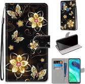 Voor Motorola Moto G8 Gekleurde Tekening Cross Textuur Horizontale Flip PU Lederen Case met Houder & Kaartsleuven & Portemonnee & Lanyard (Goud Diamant Vlinder)