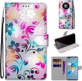 Voor Huawei Mate 40 Pro Gekleurde Tekening Cross Textuur Horizontale Flip PU Lederen Case met Houder & Kaartsleuven & Portemonnee & Lanyard (Gradient Kleurrijke Bloem)