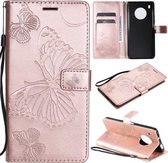 Voor Huawei Y9a 3D Vlinders Embossing Patroon Horizontale Flip Leren Case met Houder & Kaartsleuf & Portemonnee (Rose Goud)