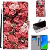 Voor Huawei P Smart (2020) Gekleurde tekening Cross Texture Horizontale Flip PU lederen hoes met houder & kaartsleuven & portemonnee & lanyard (Pink Rose Garden)
