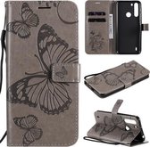 Voor Motorola Moto One Fusion 3D Vlinders Embossing Patroon Horizontale Flip Leren Case met Houder & Kaartsleuf & Portemonnee (Grijs)