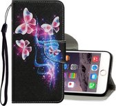 Gekleurde tekening patroon horizontaal Flip PU lederen tas met houder & kaartsleuven & portemonnee & lanyard voor iPhone 8 & 7 (drie fluorescerende vlinders)