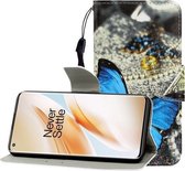 Voor One Plus 8 Pro Gekleurde tekening Horizontale lederen flip-hoes met houder & kaartsleuf & portemonnee (een vlinder)