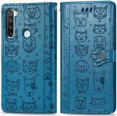 Voor xiaomi redmi note 8 schattige kat en hond reliëf horizontale flip pu lederen tas met houder / kaartsleuf / portemonnee / lanyard (blauw)