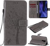 Voor Xiaomi Redmi 9 Boom & Kat Reliëfpatroon Horizontale Flip Leren Case met Houder & Kaartsleuven & Portemonnee & Lanyard (Grijs)