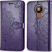 Voor Nokia 5.3 Mandala bloem reliëf horizontale flip lederen tas met beugel / kaartsleuf / portemonnee / lanyard (paars)