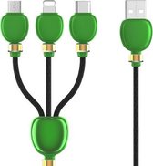 1,5 m 2A 3-in-1 USB naar 8-pins + micro-USB + USB-C / Type-C lantaarn oplaadkabel (groen)
