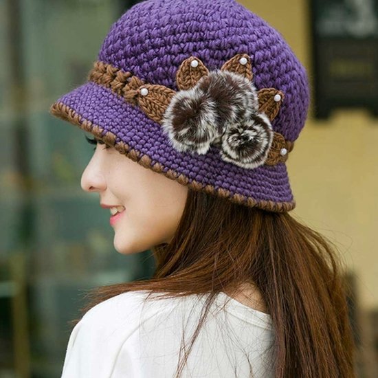 Automne et hiver dames d'âge moyen laine crochet décoration florale bonnet  tricoté... | bol.com