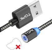 TOPK 2m 2.1A Output USB Mesh gevlochten magnetische oplaadkabel met LED-indicator, geen stekker (grijs)