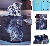 Voor 7 inch Universeel Voltage Geschilderd Patroon Tablet PC Beschermende lederen tas met beugel & kaartsleuven & pennensleuf & antislipstrip (kat en tijger)