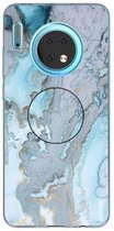 3D Marmer Zachte Siliconen TPU Case Cover Beugel Voor Huawei Mate 30 (Zilver Blauw)