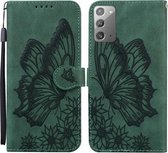 Voor Samsung Galaxy Note20 5G Retro Skin Feel Butterflies Embossing Horizontale Flip Leather Case met houder & kaartsleuven & portemonnee (groen)