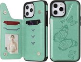 Vlinder reliëfpatroon schokbestendig beschermhoesje met houder & kaartsleuven & fotolijst voor iPhone 12 Pro Max (groen)