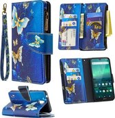 Voor Nokia 1.3 Gekleurde Tekening Patroon Rits Horizontale Flip Leren Case met Houder & Kaartsleuven & Portemonnee (Goud Vlinder)