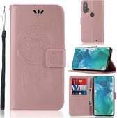 Voor Motorola Moto Edge Plus Windgong Uil Embossing Patroon Horizontale Flip Leren Case, met Houder & Kaartsleuven & Portemonnee (Rose Goud)