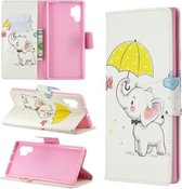 Gekleurde tekening patroon horizontale flip lederen tas met houder & kaartsleuven & portemonnee voor Galaxy Note10 + (paraplu en olifant)