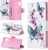 Gekleurde tekening patroon horizontale flip lederen tas met houder & kaartsleuven & portemonnee voor Galaxy Note10 (perzik bloesem en vlinder)