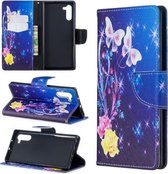 Gekleurde tekening patroon horizontale flip lederen tas met houder & kaartsleuven & portemonnee voor Galaxy Note10 (gele bloem vlinder)
